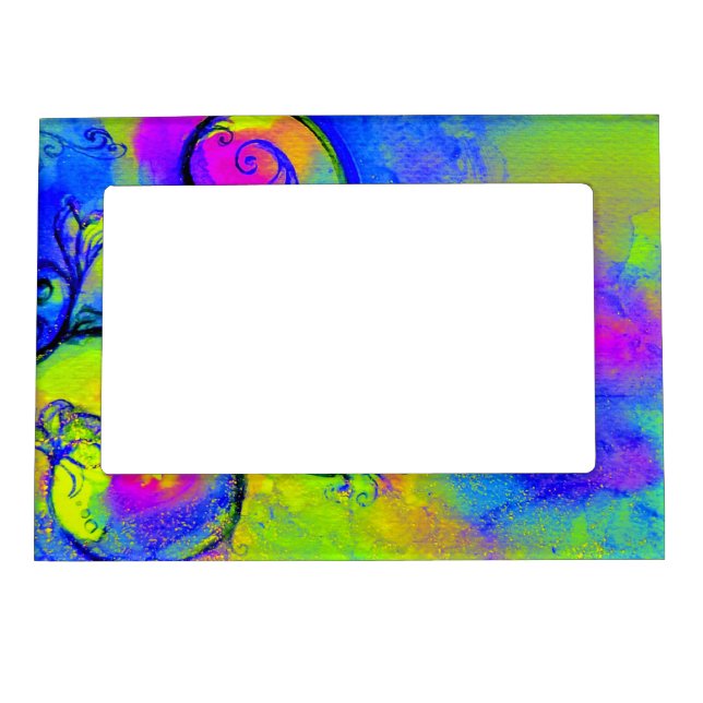 WHIMSICAL FLOWERS   pink yellow violet blue Magnetic Frame (Front)