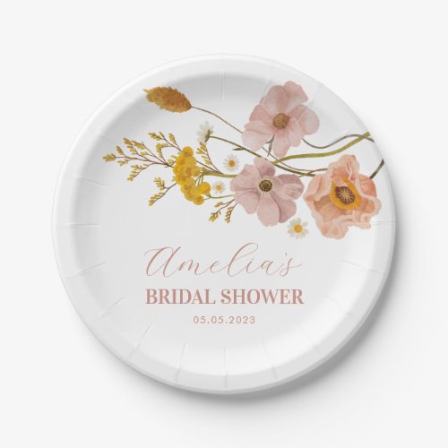 Whimsical Flowers Plate Pink Bohemian Paper Plate
