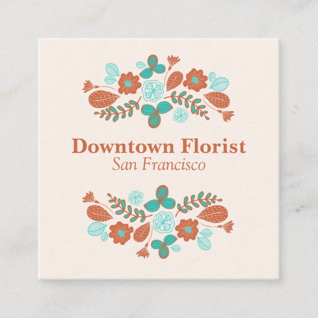 Whimsical Flowers Square Business Card (Front)