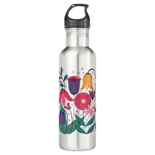 Whimsical Flowers Stainless Steel Water Bottle (Front)