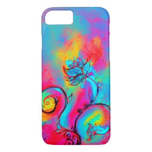 WHIMSICAL FLOWERSSWIRLS IN PINK BLUE YELLOW iPhone 87 CASE