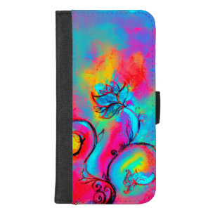 WHIMSICAL FLOWERS,SWIRLS Teal Blue Pink Yellow iPhone 8/7 Plus Wallet Case
