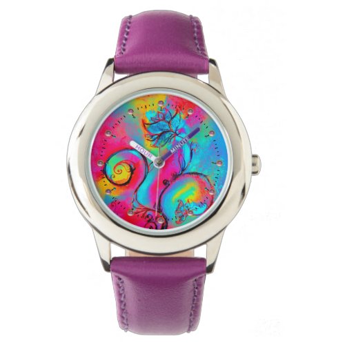 WHIMSICAL FLOWERS  teal blue pink yellow Watch