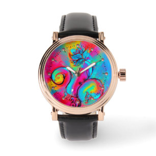 WHIMSICAL FLOWERS teal blue pink yellow Watch