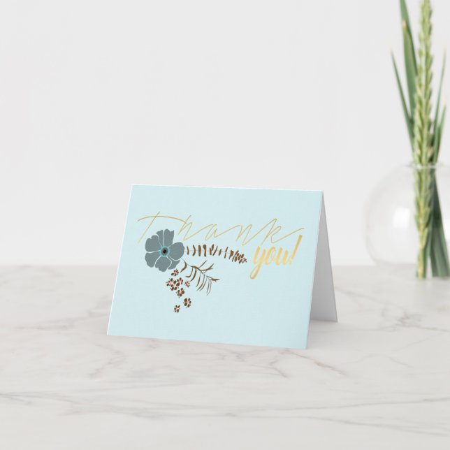Whimsical Flowers Teal Pink Gray Flowing Motif Thank You Card (Front)