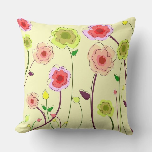 Whimsical Flowers Throw Pillow (Front)