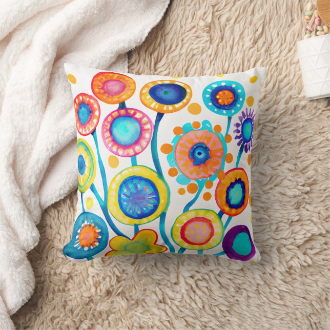 Whimsical Flowers Throw Pillow (Blanket)