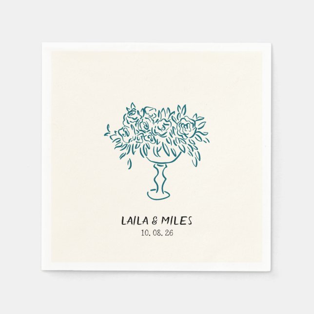 Whimsical flowers wedding hand drawn napkins (Front)