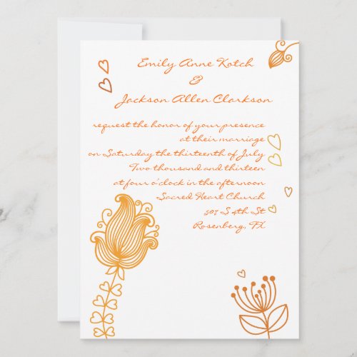 Whimsical Flowers Wedding Invitation - Orange