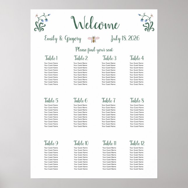 Whimsical Flowers Wedding Poster (Front)