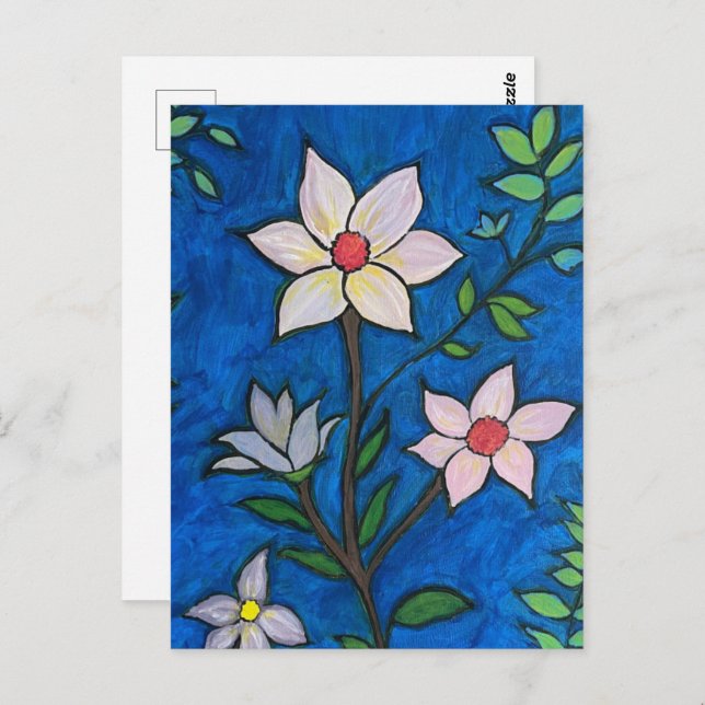 Whimsical Flowers with Blue Background  Postcard (Front/Back)