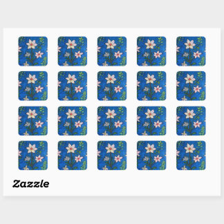Whimsical Flowers with Blue Background  Square Sticker