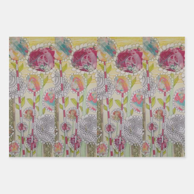 Whimsical Flowers Wrapping Paper Sheets (Front)