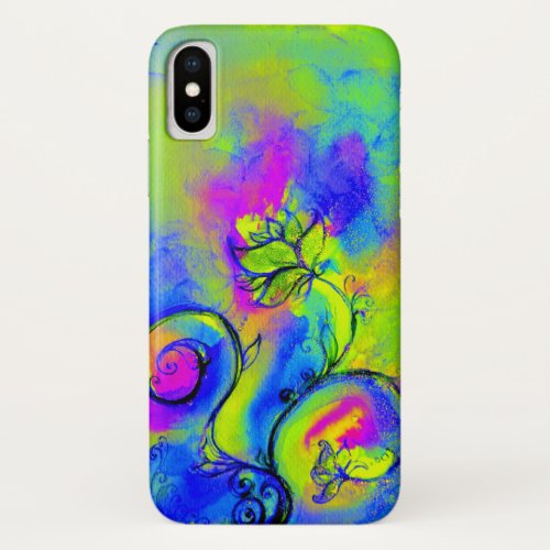 WHIMSICAL FLOWERS Yellow Purple Green Floral Swirl iPhone X Case