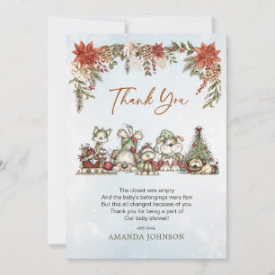 Whimsical Fluffy Christmas Dogs Baby Shower Thank You Card