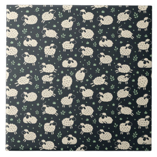 Whimsical Fluffy Sheep Pattern Ceramic Tile