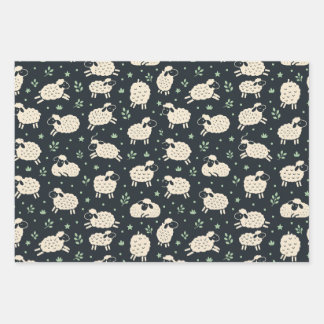 Whimsical Fluffy Sheep Pattern Wrapping Paper Sheets