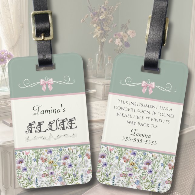 Whimsical Flute Student Instrument Case Tag (Floral Flute Case Tag | Whimsical Botanical Aesthetic | Perfect Personalized Gift for Flutists)