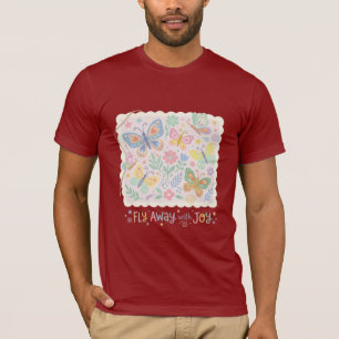 Whimsical Flutter: Pastel Block Print Butterflies T-Shirt