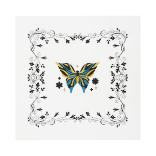 Whimsical Fluttering – Blue and Black Butterfly Metal Print