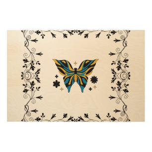Whimsical Fluttering – Blue and Black Butterfly Wood Wall Art