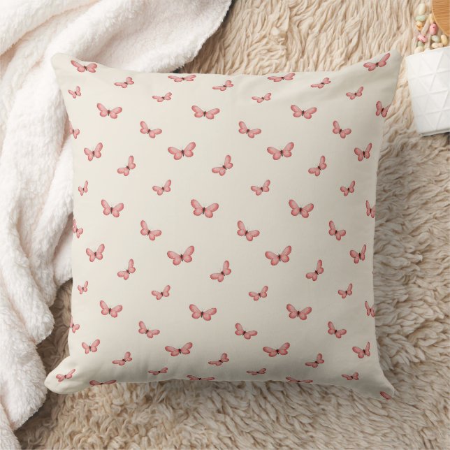 Whimsical Fluttering Butterflies Pattern Throw Pillow (Blanket)