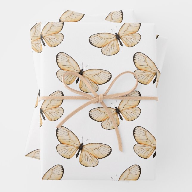 Whimsical Fluttering Butterflies Pattern Wrapping Paper Sheets (In situ)