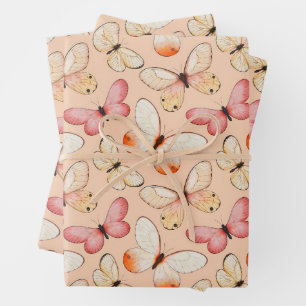 Whimsical Fluttering Butterflies Pattern Wrapping Paper Sheets