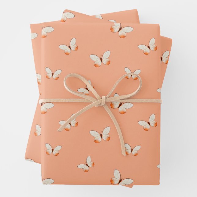 Whimsical Fluttering Butterflies Pattern Wrapping Paper Sheets (In situ)