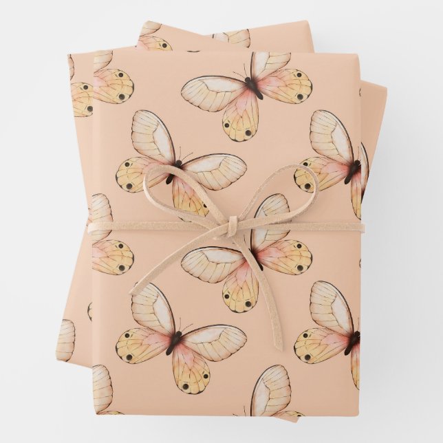 Whimsical Fluttering Butterflies Pattern Wrapping Paper Sheets (In situ)