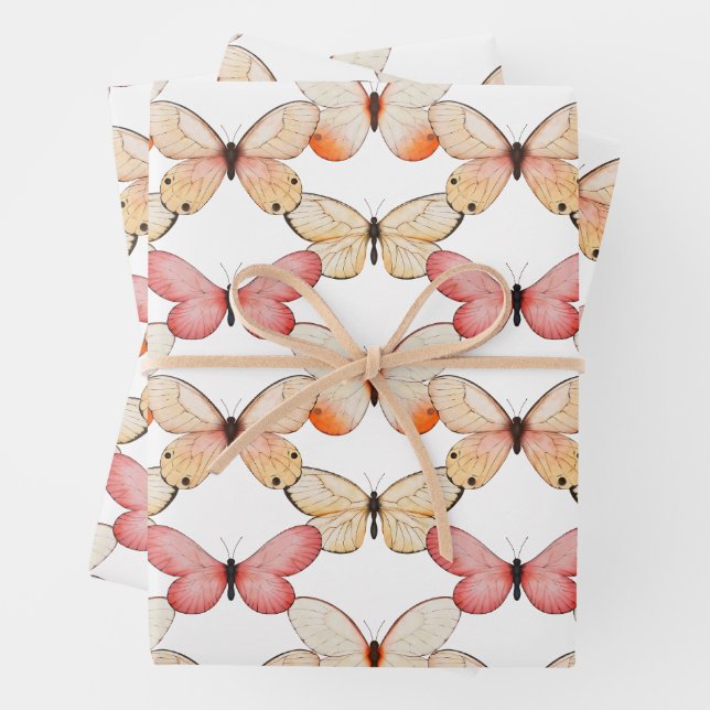 Whimsical Fluttering Butterflies Pattern Wrapping Paper Sheets (In situ)
