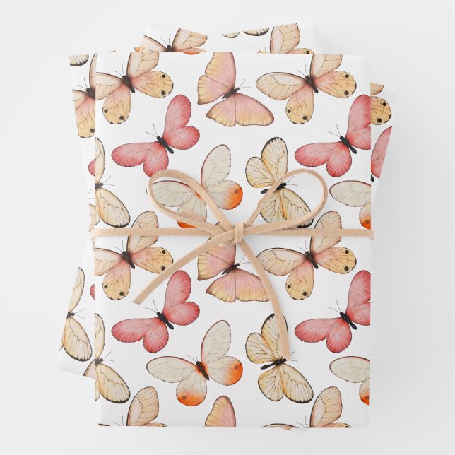 Whimsical Fluttering Butterflies Pattern Wrapping Paper Sheets (In situ)