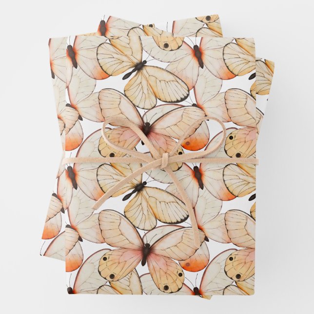 Whimsical Fluttering Butterflies Pattern Wrapping Paper Sheets (In situ)