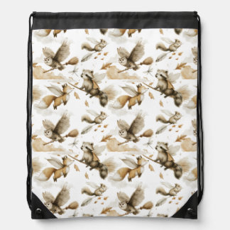 Whimsical Flying Animals Drawstring Bag
