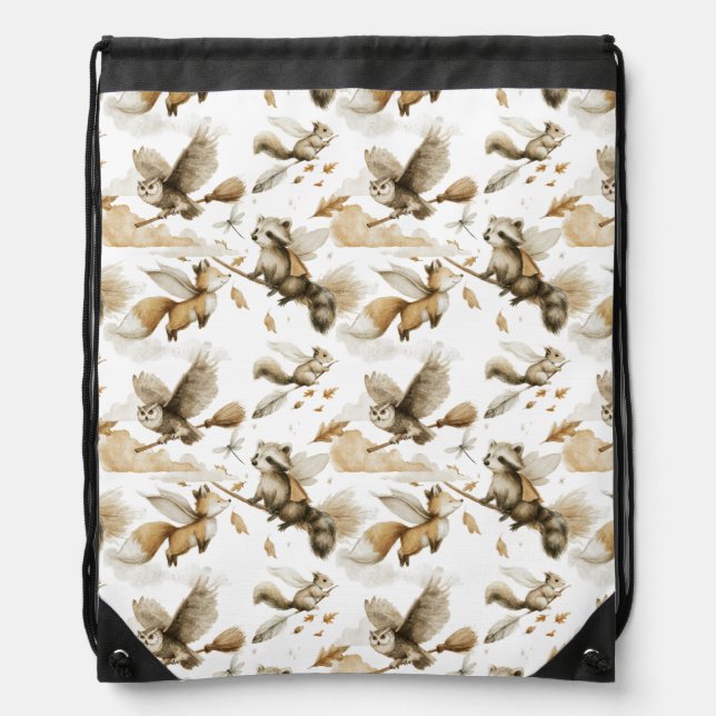 Whimsical Flying Animals Drawstring Bag (Front)