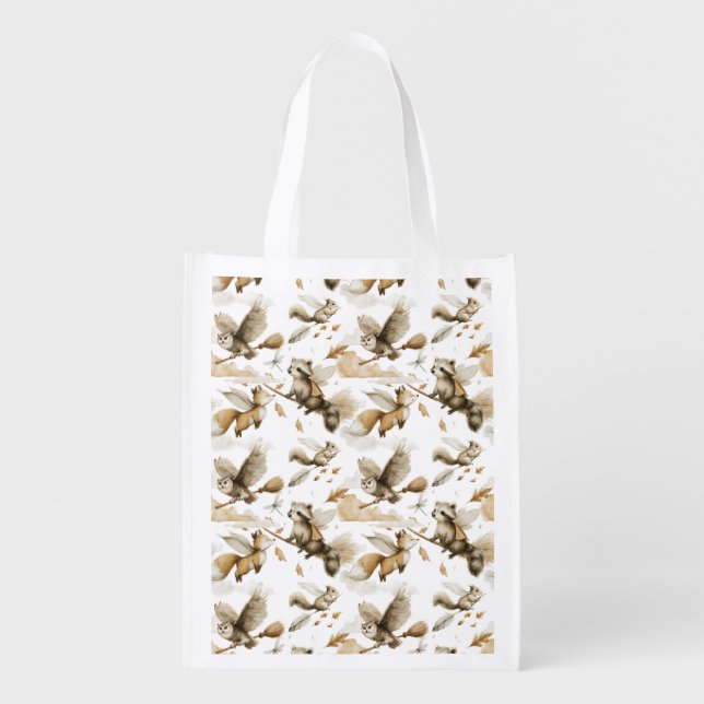Whimsical Flying Animals Grocery Bag (Front)