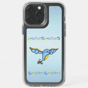 Whimsical Flying bluebird yellow tail Fancy Scroll Speck iPhone 13 Pro Max Case