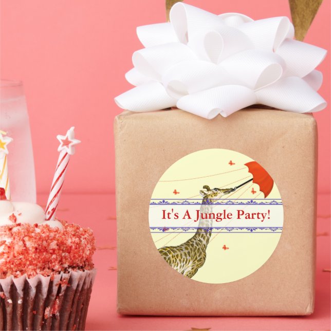 Whimsical Flying Giraffe Red Umbrella Stickers (Party)