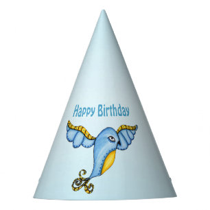 Whimsical Flying Ornate Bluebird Yellow Tail Party Hat