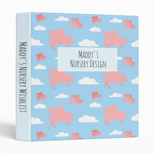 Whimsical Flying Pig 3 Ring Binder (Front/Spine)