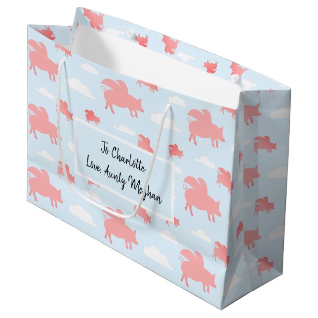 Whimsical Flying Pigs Large Gift Bag (Front Angled)