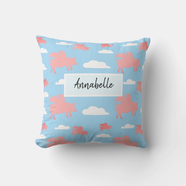 Whimsical Flying Pigs Throw Pillow (Front)