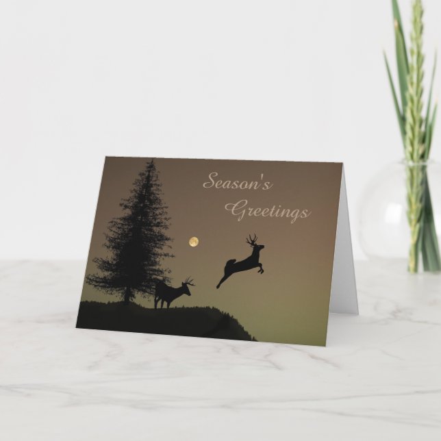 Whimsical Flying Reindeer Holiday Card (Front)