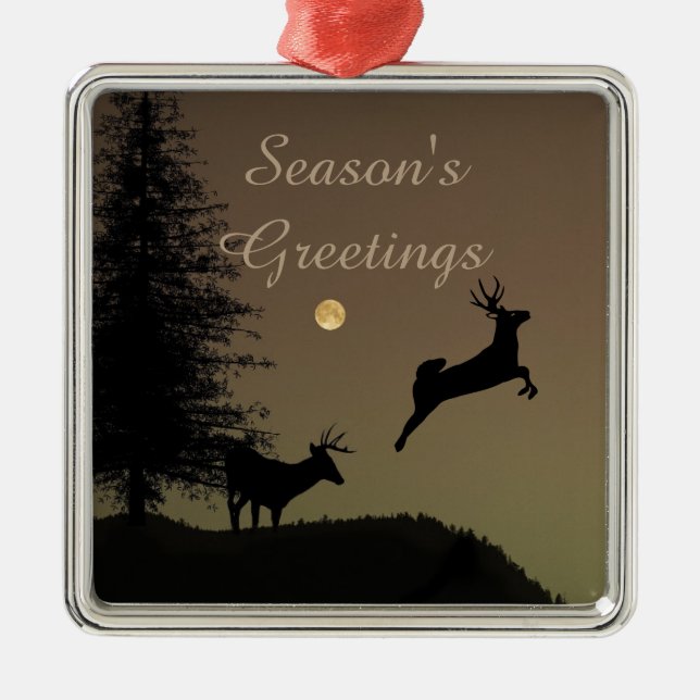 Whimsical Flying Reindeer Silhouette Metal Ornament (Front)