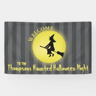Whimsical Flying Witch Moonlight Halloween Banner