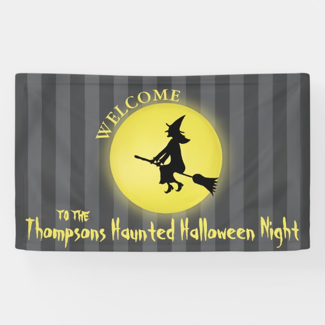 Whimsical Flying Witch Moonlight Halloween Banner (Horizontal)
