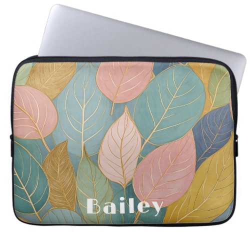 Whimsical Foliage Pastel Leaves Laptop Sleeve