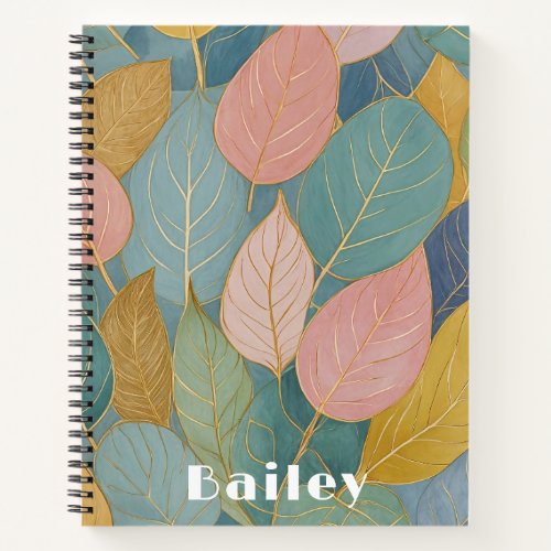 Whimsical Foliage Pastel Leaves Notebook