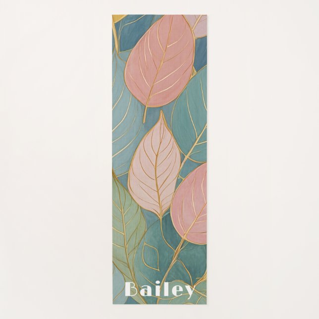 Whimsical Foliage: Pastel Leaves Yoga Mat (Front)