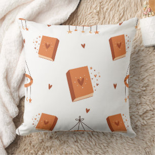 Whimsical Folk Art Books & Celestial Magic Throw Pillow